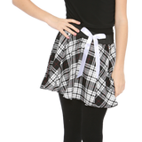 Girls Circular Check Elasticated Waist Bow Mini Tartan Skirt