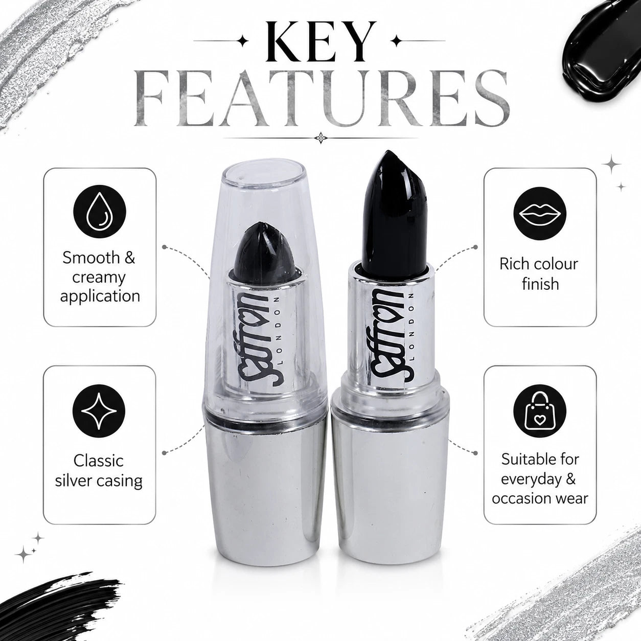 Long-Lasting Bold Black Lipstick, Gothic Halloween Lip Makeup