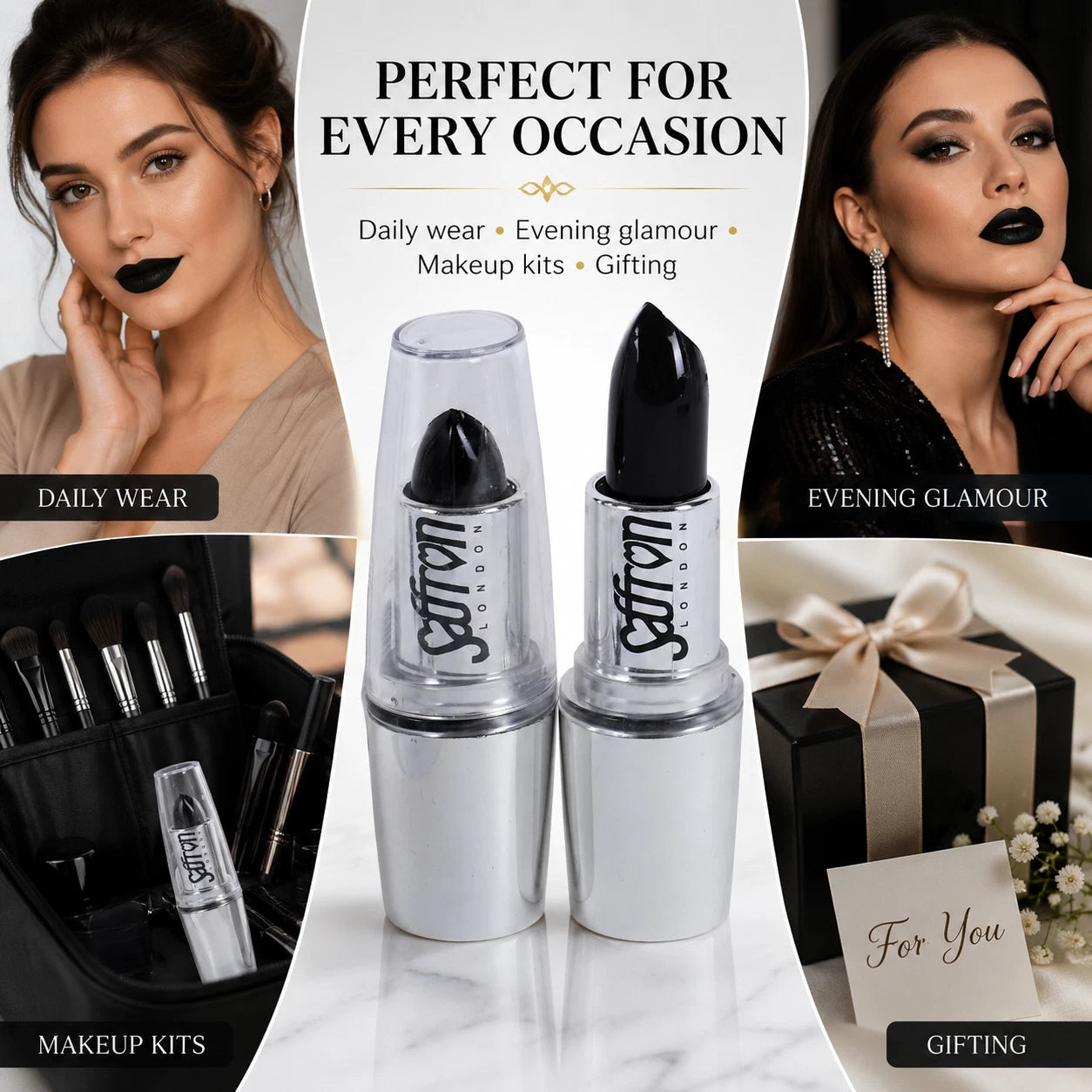 Long-Lasting Bold Black Lipstick, Gothic Halloween Lip Makeup