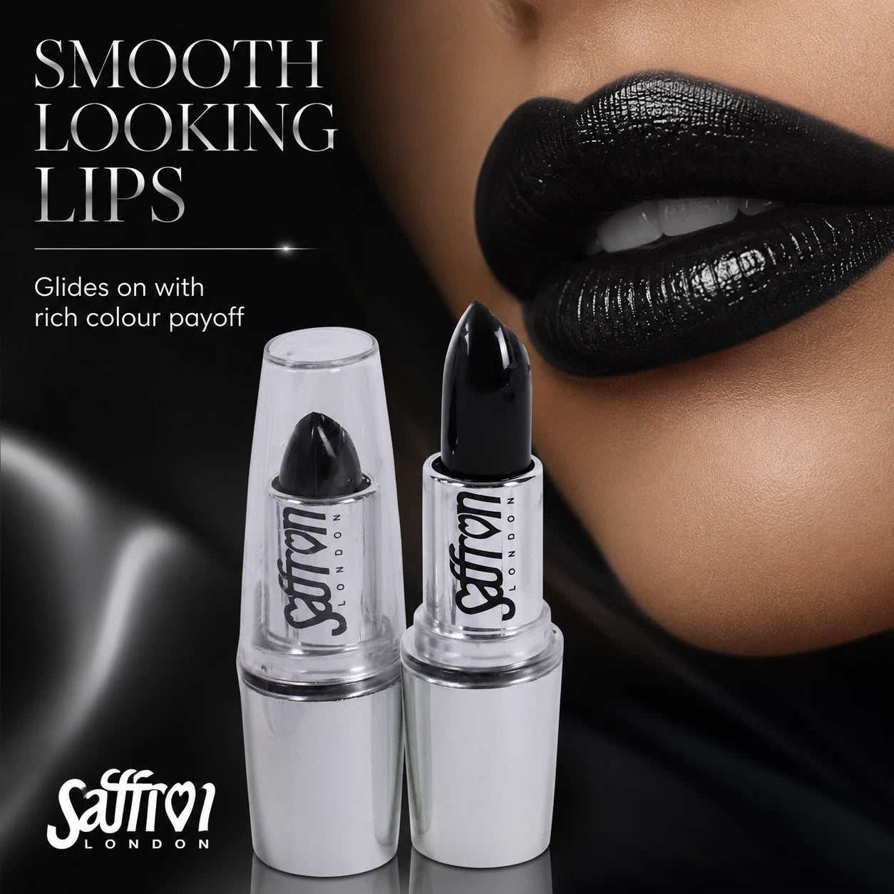 Long-Lasting Bold Black Lipstick, Gothic Halloween Lip Makeup
