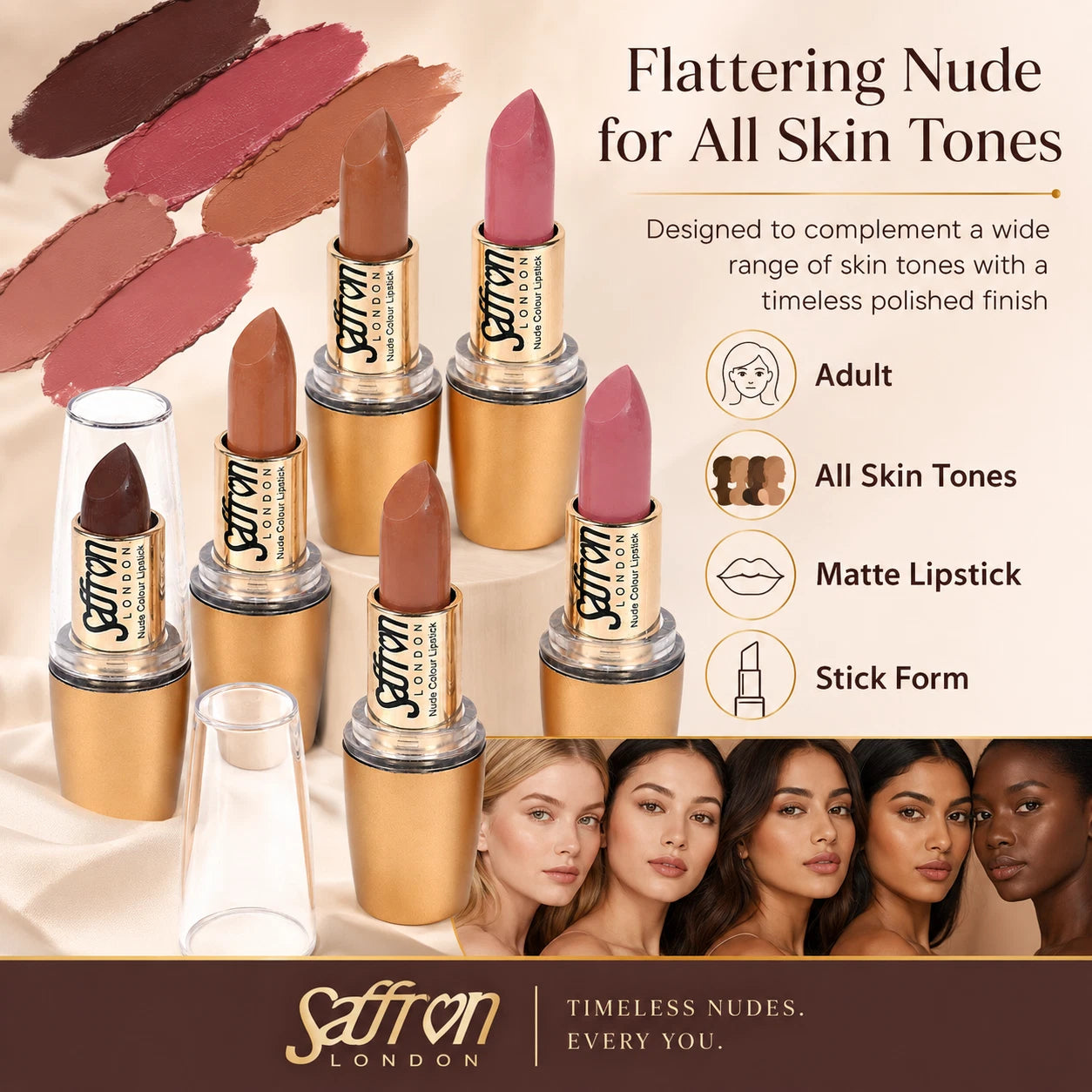 Long-Lasting Matte Nude Lipstick Makeup, 12 Shades