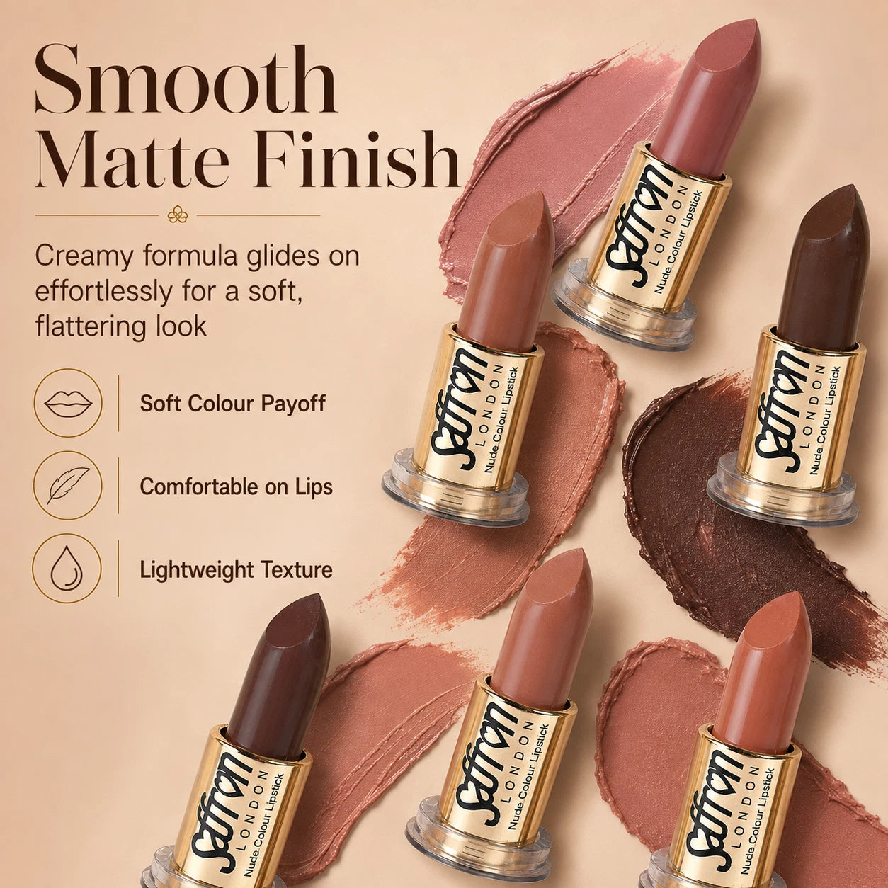Long-Lasting Matte Nude Lipstick Makeup, 12 Shades