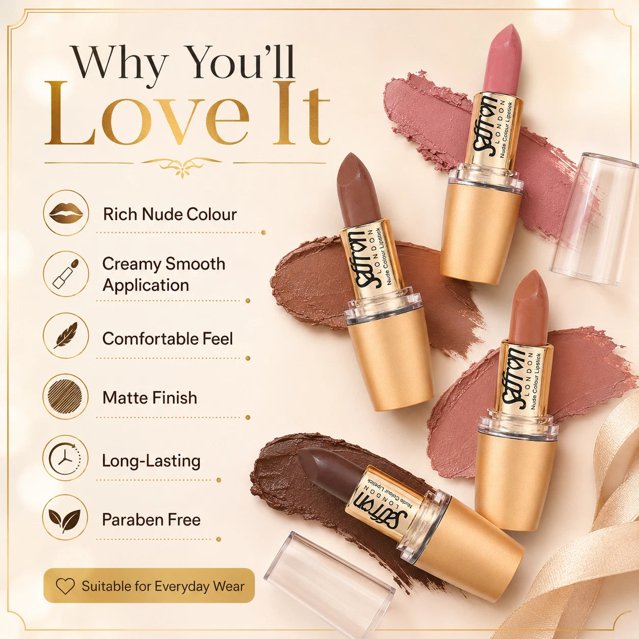 Long-Lasting Matte Nude Lipstick Makeup, 12 Shades