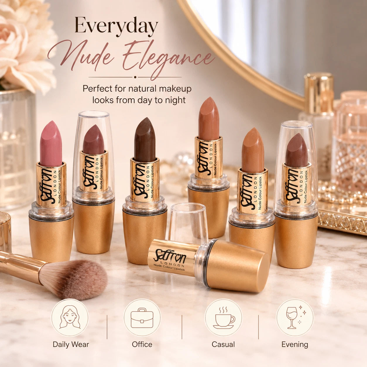 Long-Lasting Matte Nude Lipstick Makeup, 12 Shades