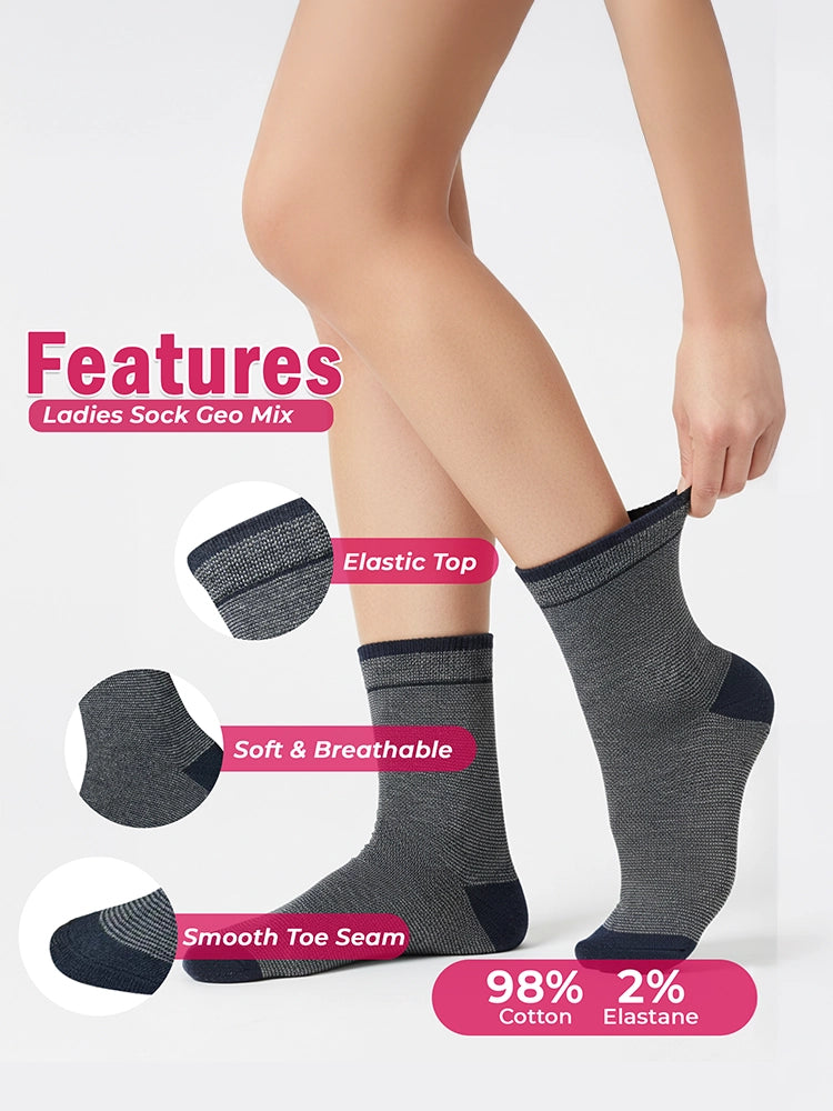 Ladies Modern GEO Patterned Cotton Socks 3 Pack