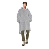 Men Grey Teddy Fabric Blanket Hoodie