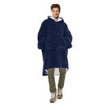 Men Navy Teddy Fabric Blanket Hoodie