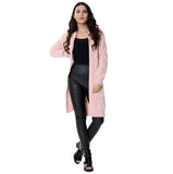 Ladies Open Front Cable Knit Cardigan