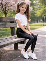 Girl's Nylon Stirrup Leggings Activewear Soft Black Yoga Tights