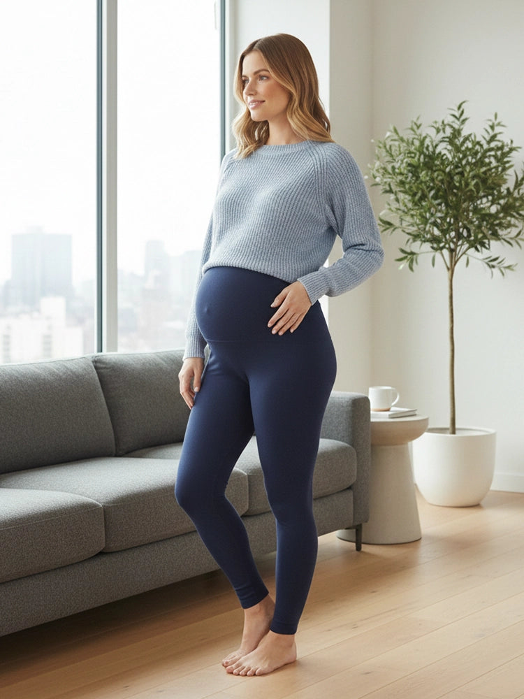 Women's Navy Maternity Leggings Stretchy Cotton Breathable Tights