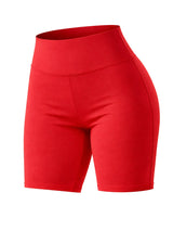 Person wearing a black tank top and red shorts standing outdoors on a path. Women’s Cotton Elastic Stretch Breathable Red Cycling Shorts