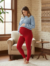 Women's Red Maternity Leggings Stretchy Cotton Breathable Tights