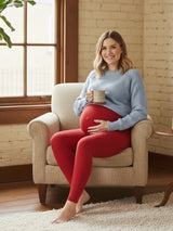 Women's Red Maternity Leggings Stretchy Cotton Breathable Tights