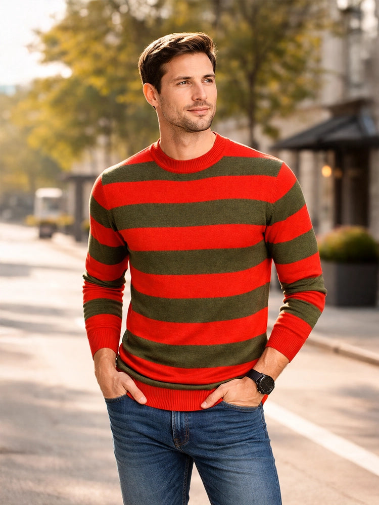 Adult Stripe Crew Neck Full Sleeves Casual Cotton T-Shirt