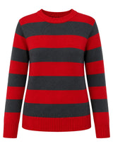 Red and gray striped sweater on a white background. Wickedfun Ladies Red & Grey Stripe Knitted Jumper