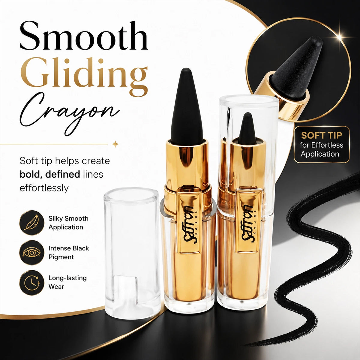Saffron Black Bold Kajal Smudge-Proof Long-Lasting Eyeliner 1 Piece or Tray of 24