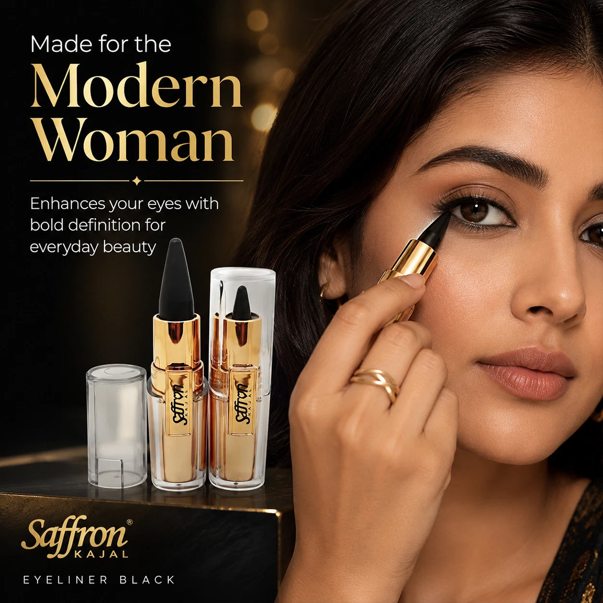 Saffron Black Bold Kajal Smudge-Proof Long-Lasting Eyeliner 1 Piece or Tray of 24