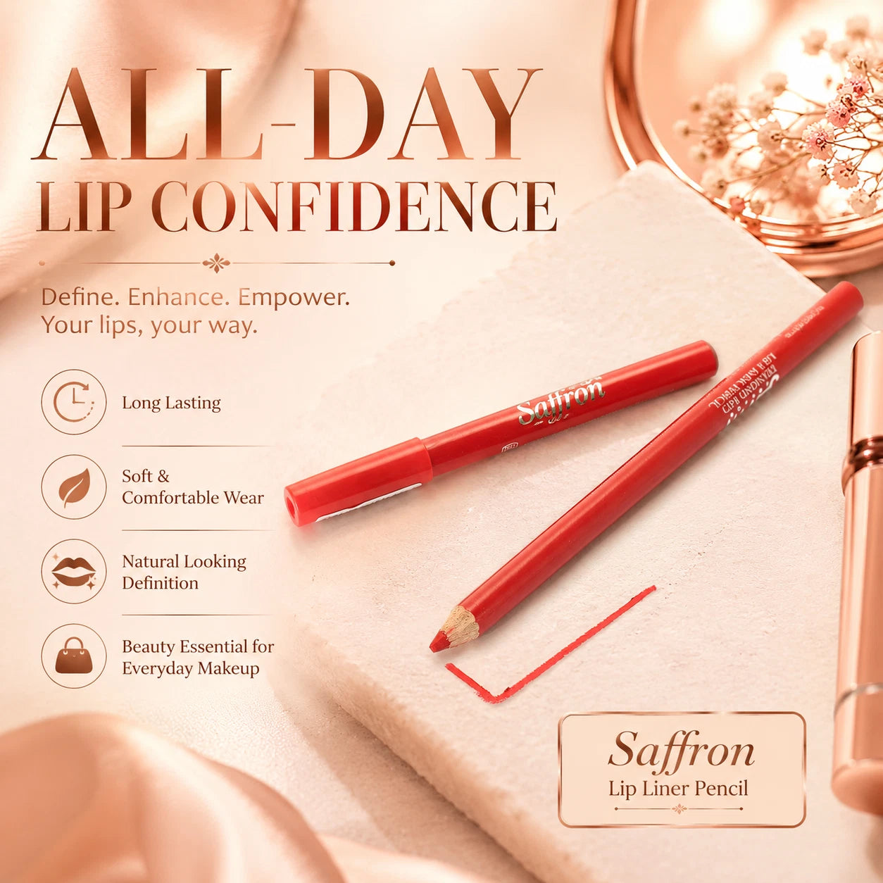Long-Lasting Lip Liner Pencil Makeup, Red & Wine Shades