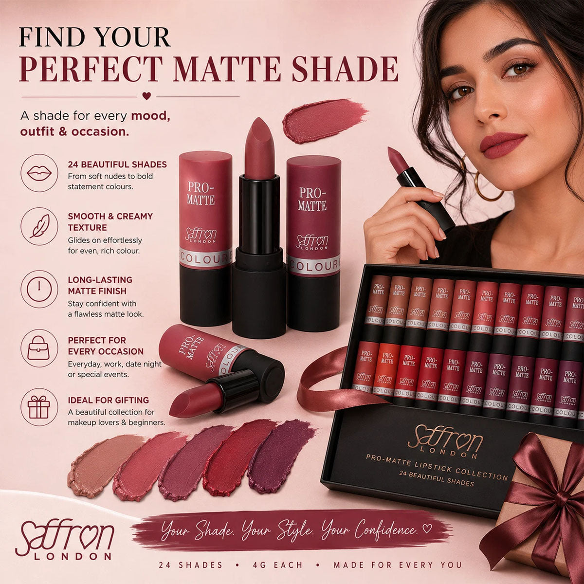 Saffron London Pro Matte Lipstick, Available in 24 Shades