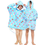 Children's Blue Food Print Lolly Hoodie Blanket