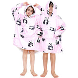 Children's Pink Animal Print Panda Hoodie Blanket