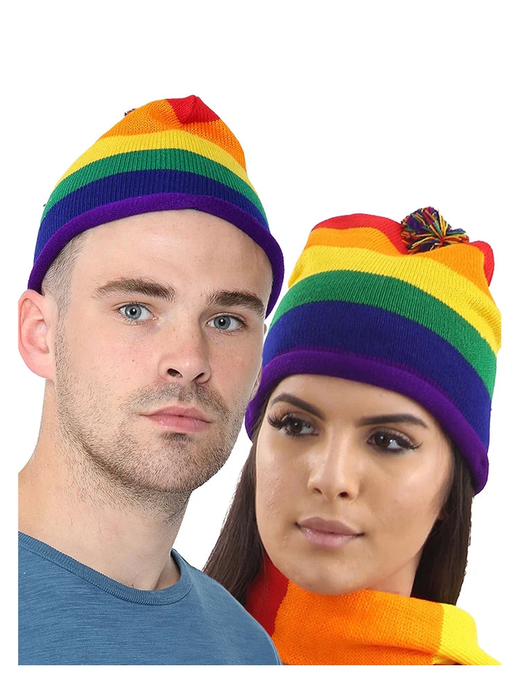 Unisex Vibrant Rainbow Stripe Knitted Winter Hat