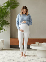 Women's White Maternity Leggings Stretchy Cotton Breathable Tights