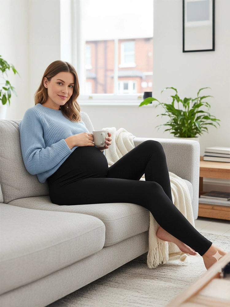 Women's Black Maternity Leggings Stretchy Cotton Breathable Tights