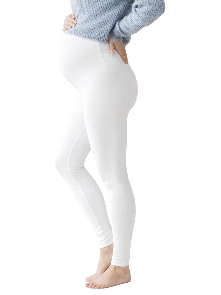 Women's White Maternity Leggings Stretchy Cotton Breathable Tights