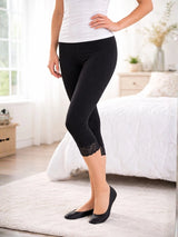 Women's 3/4 Cropped Capri Trim Lace Stretchy Soft Leggings