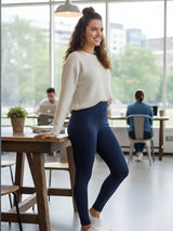 Women High Waist Full Length Navy Cotton Legging