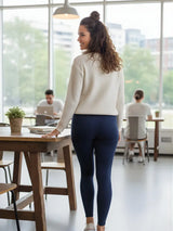 Women High Waist Full Length Navy Cotton Legging