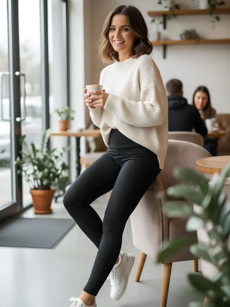 Women High Waist Full Length Black Cotton Legging