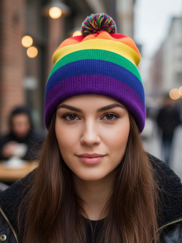 Unisex Vibrant Rainbow Stripe Knitted Winter Hat