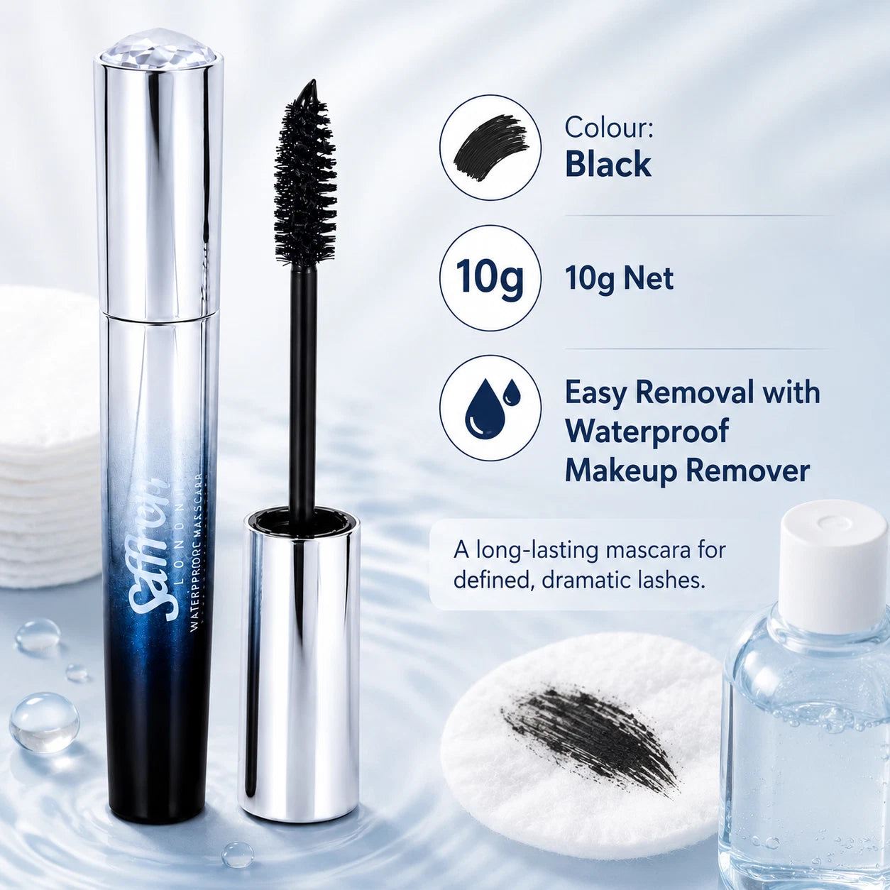 Waterproof Black Mascara, Volumising & Lengthening Eye Makeup 10ml