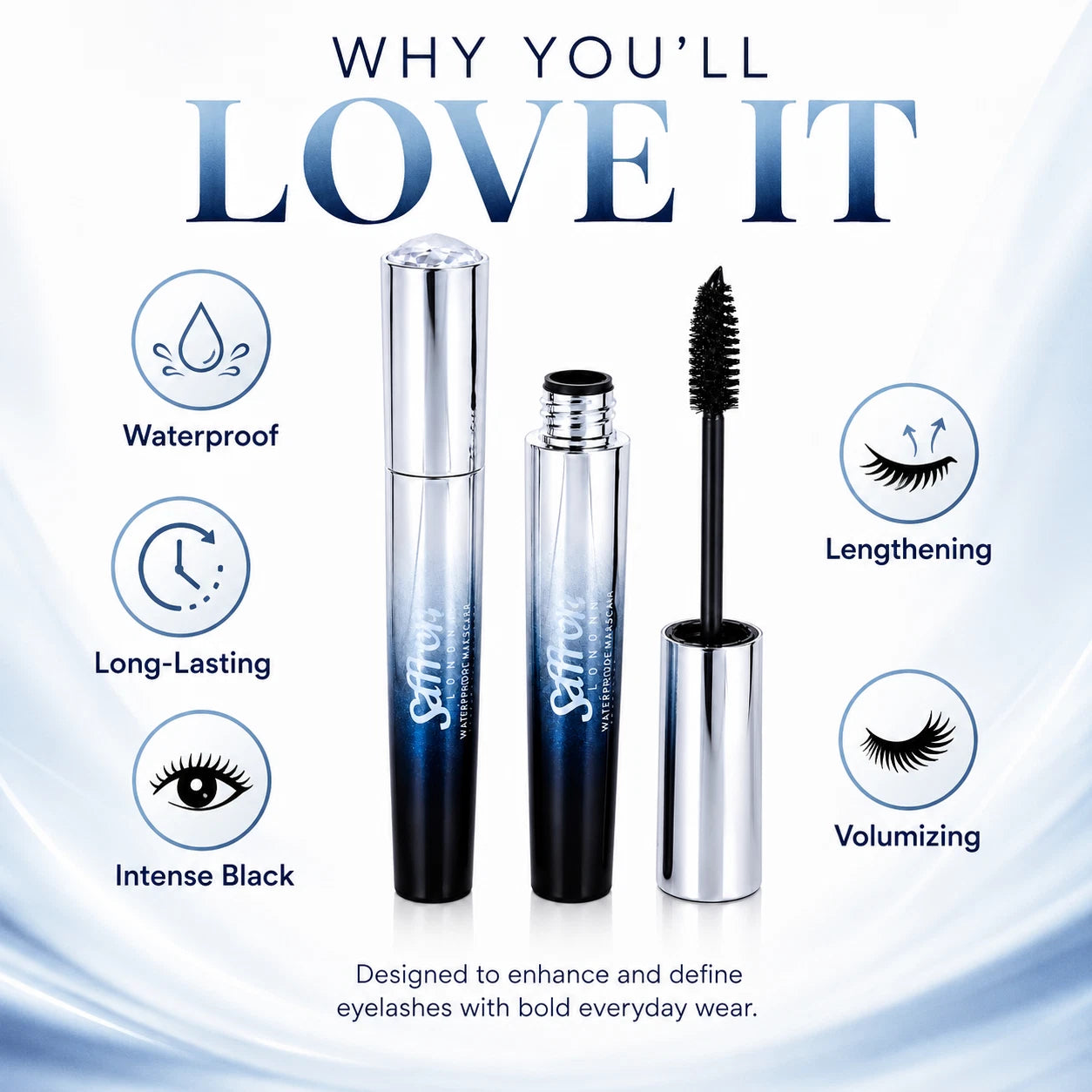 Waterproof Black Mascara, Volumising & Lengthening Eye Makeup 10ml