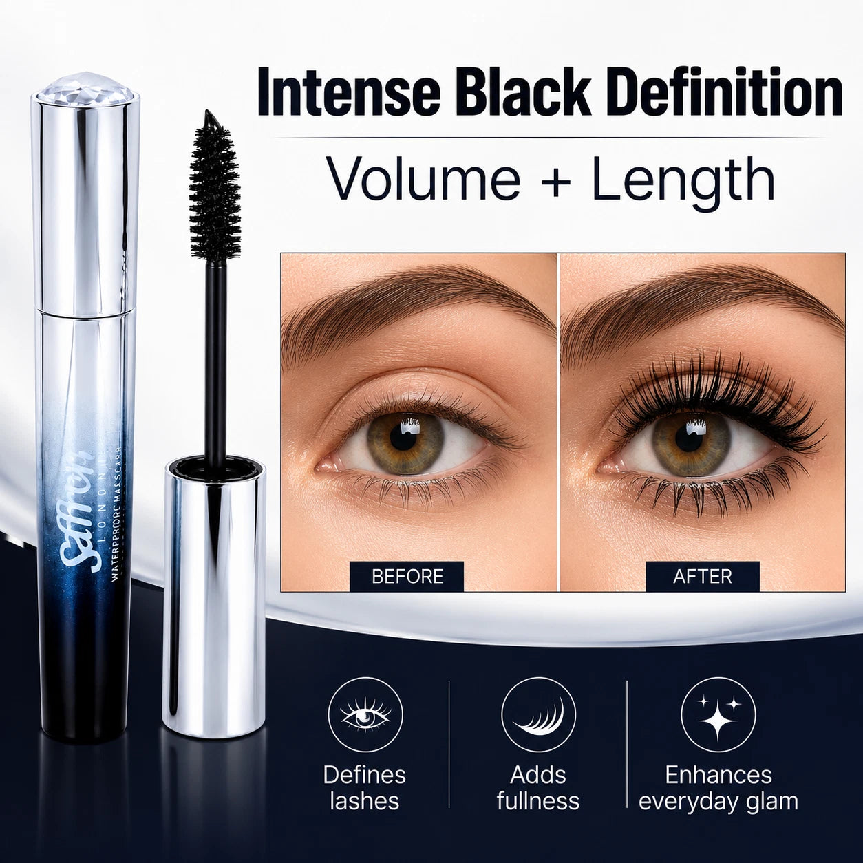 Waterproof Black Mascara, Volumising & Lengthening Eye Makeup 10ml