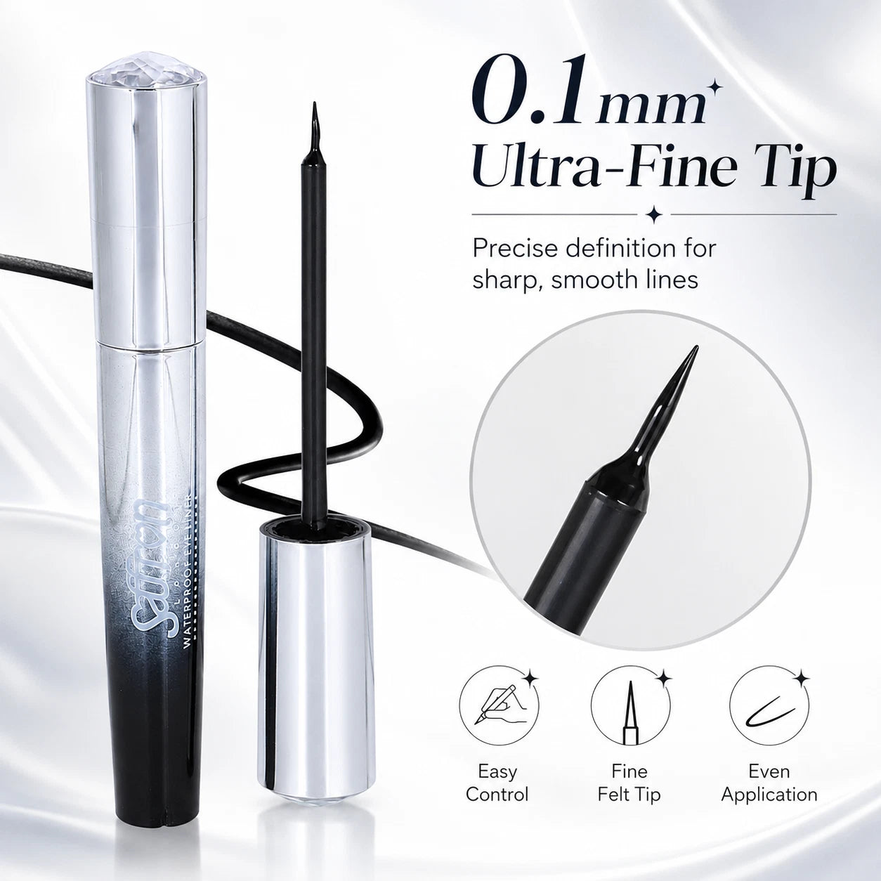 Waterproof Black Liquid Eyeliner, Long-Lasting Smudge-Resistant Eye Makeup