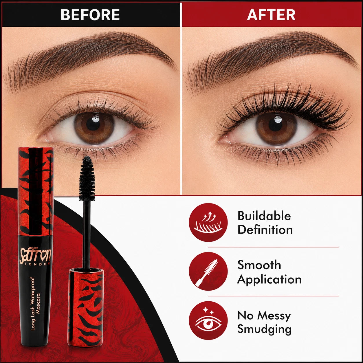 Waterproof Long Lash Black Mascara, Long-Lasting Eye Makeup 6ml
