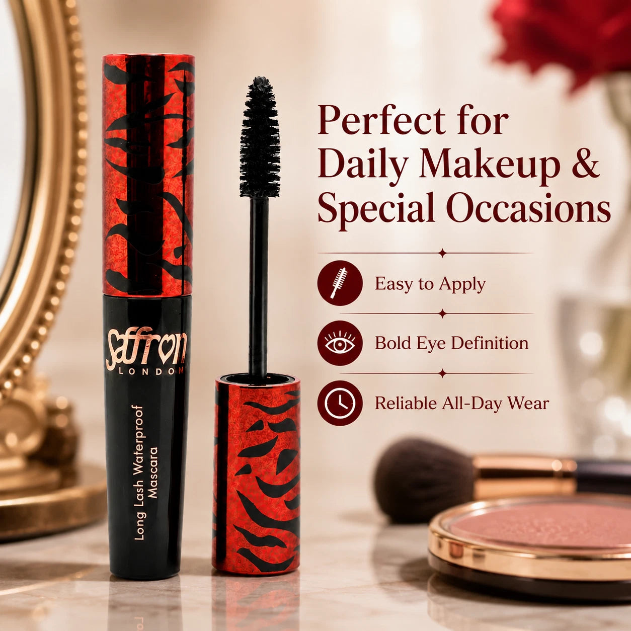 Waterproof Long Lash Black Mascara, Long-Lasting Eye Makeup 6ml