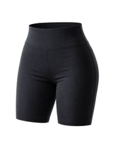 3D Black athletic shorts on a white background. Women's Cotton High Waist Anti Chaffing Shorts For Yoga & Gym