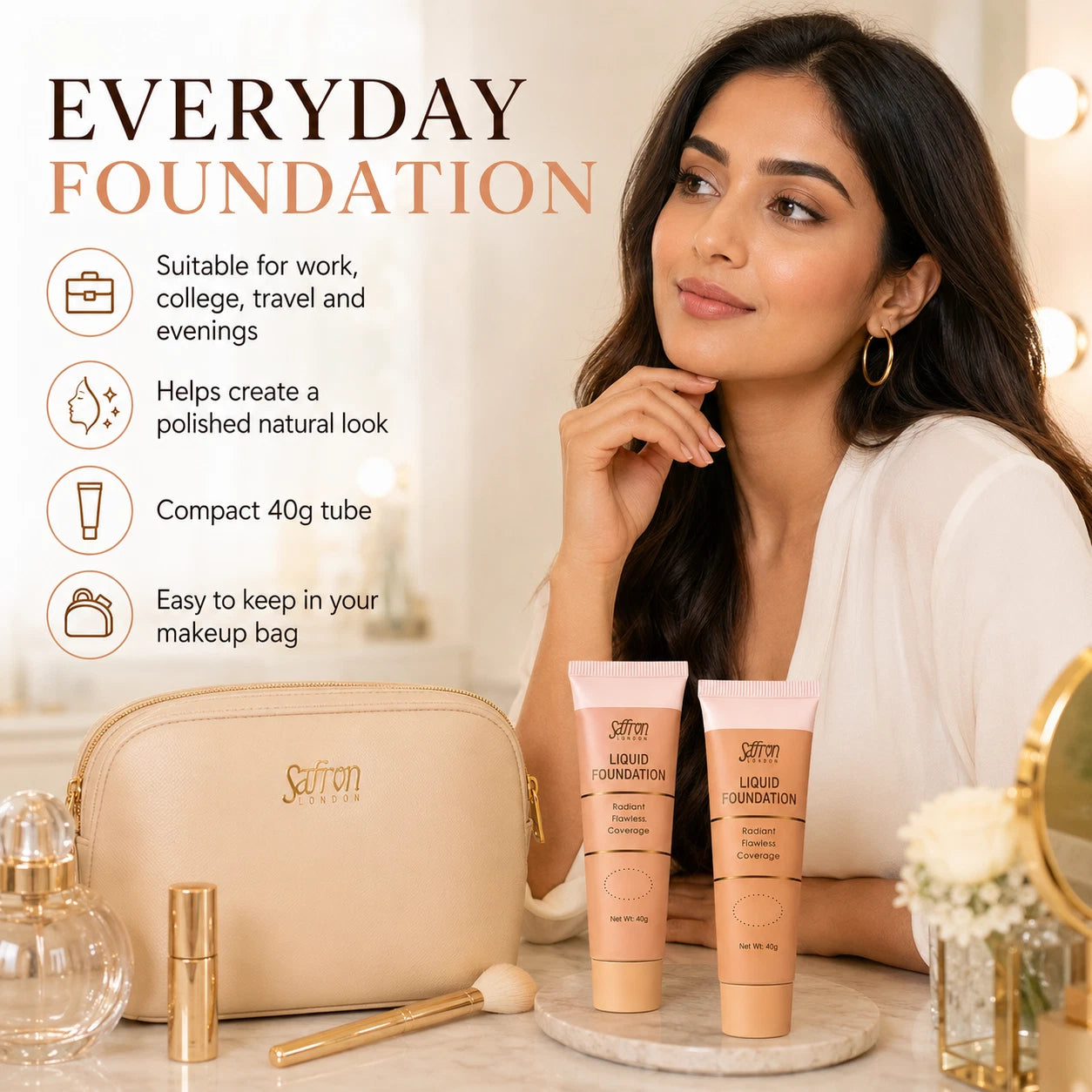 Women’s Liquid Foundation Makeup, 6 Light to Dark Shades