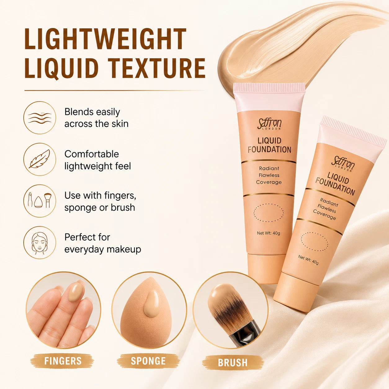 Women’s Liquid Foundation Makeup, 6 Light to Dark Shades