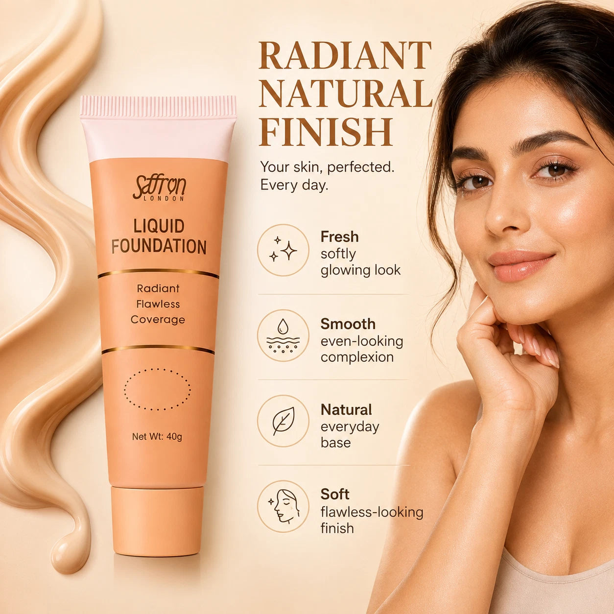 Women’s Liquid Foundation Makeup, 6 Light to Dark Shades