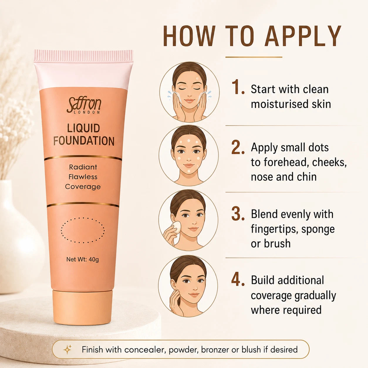 Women’s Liquid Foundation Makeup, 6 Light to Dark Shades