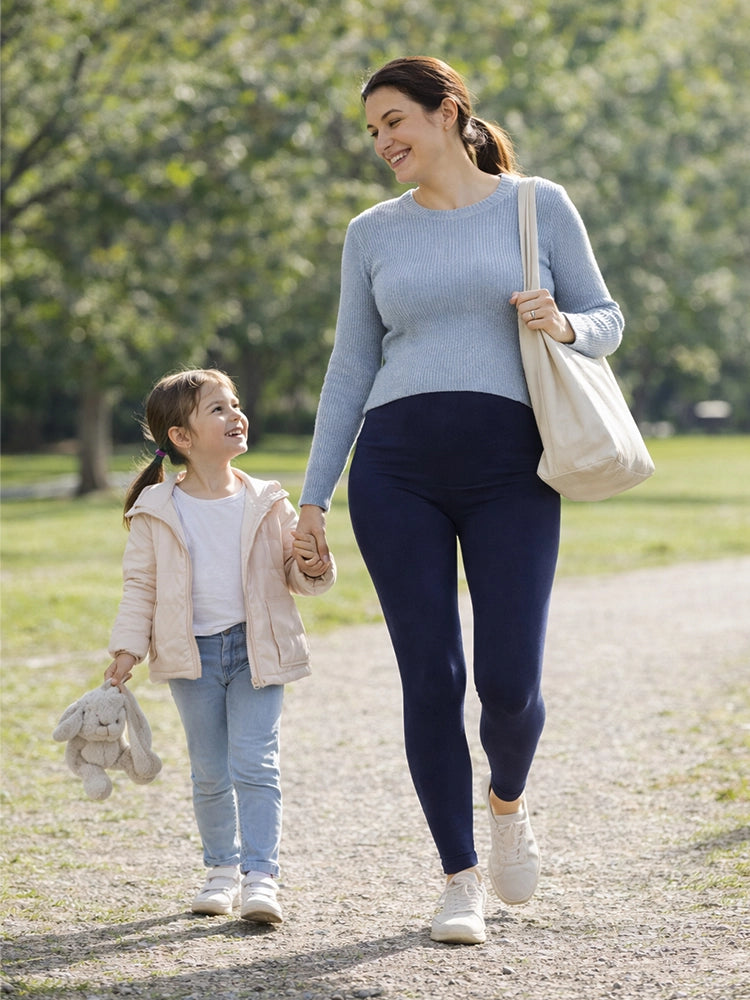 Women's Navy Maternity Leggings Stretchy Cotton Breathable Tights