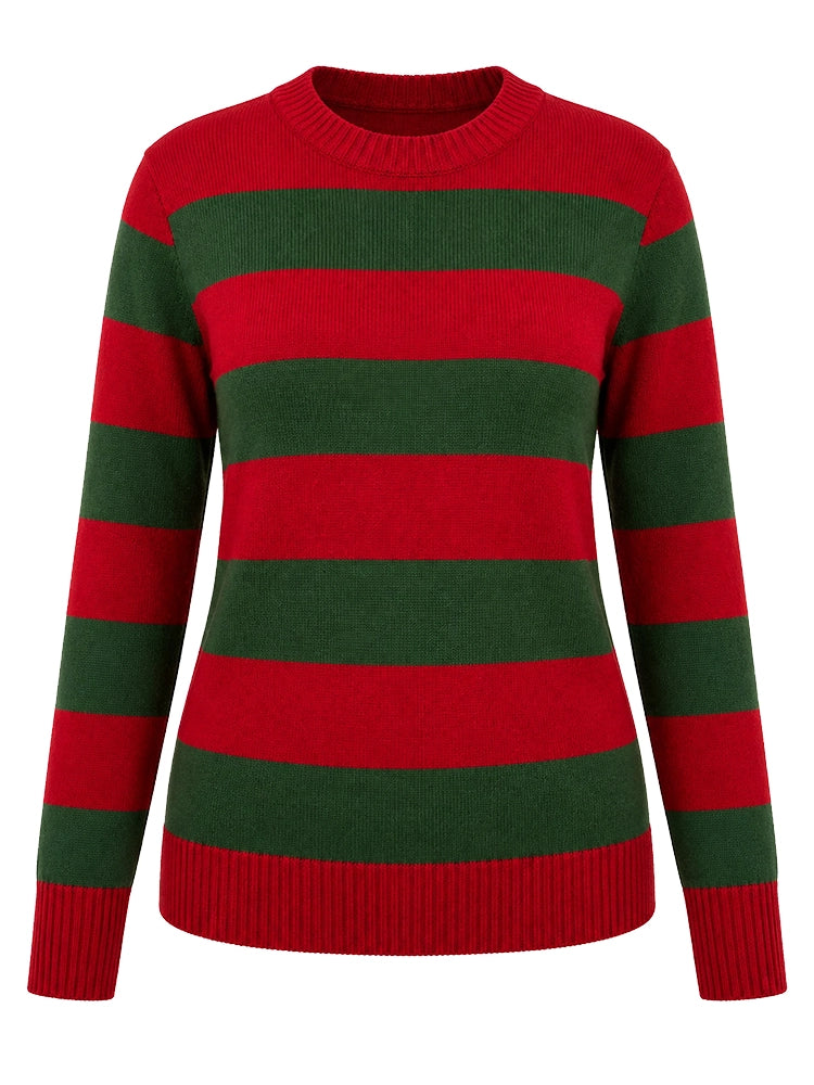 Women’s Red & Green Stripe Knitted Jumper