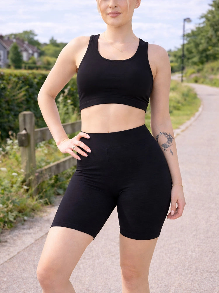 Womens Cotton Elastic Stretch Breathable Black Cycling Shorts