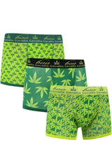Men’s Green Botanical Leaf Pattern Hipster Boxers 3 Pack