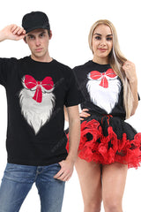 Adult Black Cat Ribbon Print Cotton Casual T-Shirt Top